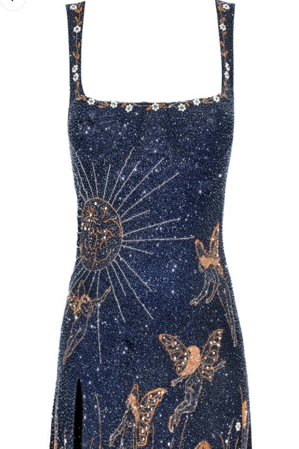 Starry Fairy Heavy‑Beaded Slit Slip Mini Party Dress