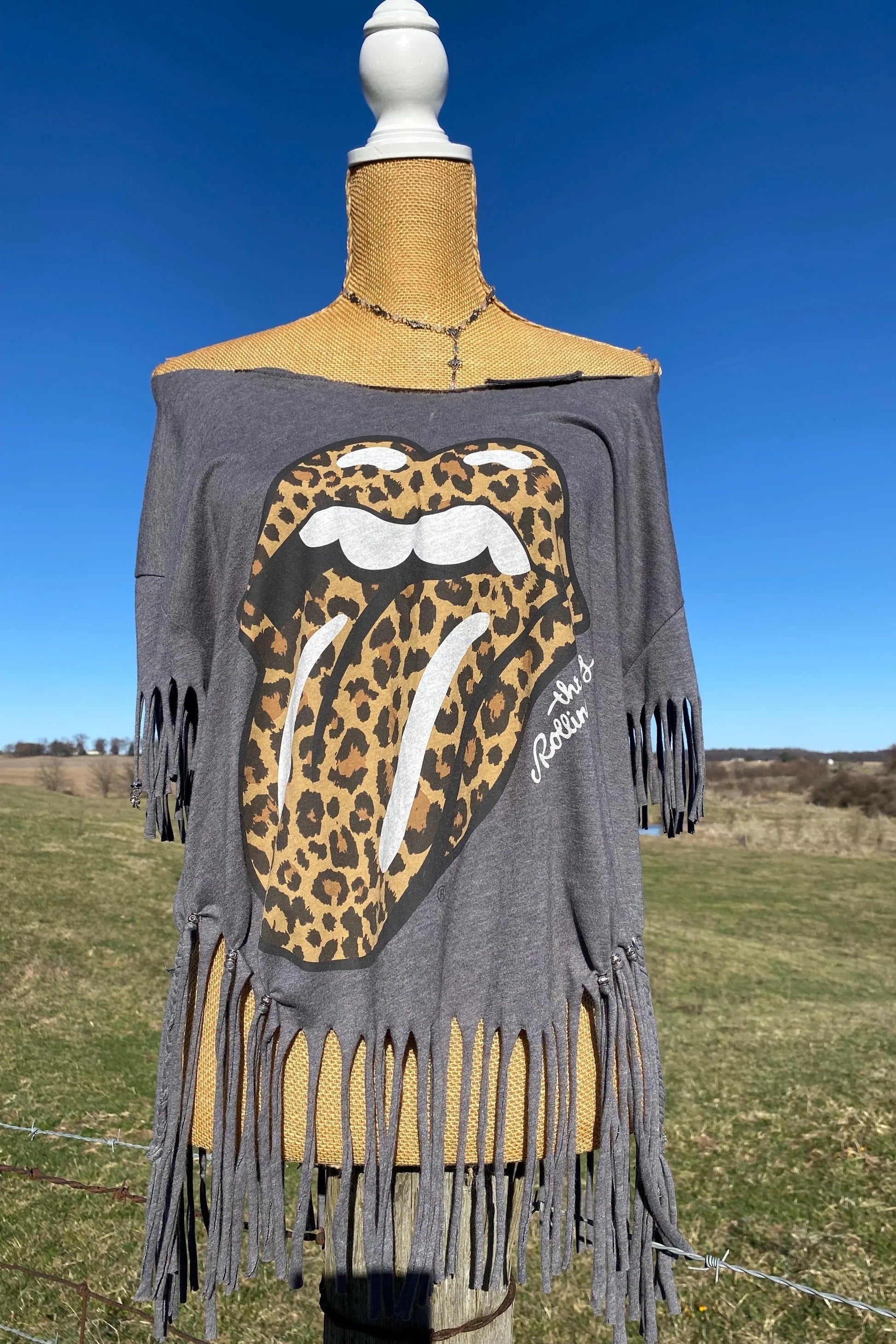 Rolling Stones Leopard Fringe Tee