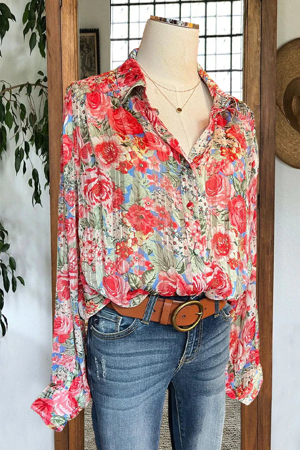 Vintage Floral Wide Cuff Blouse