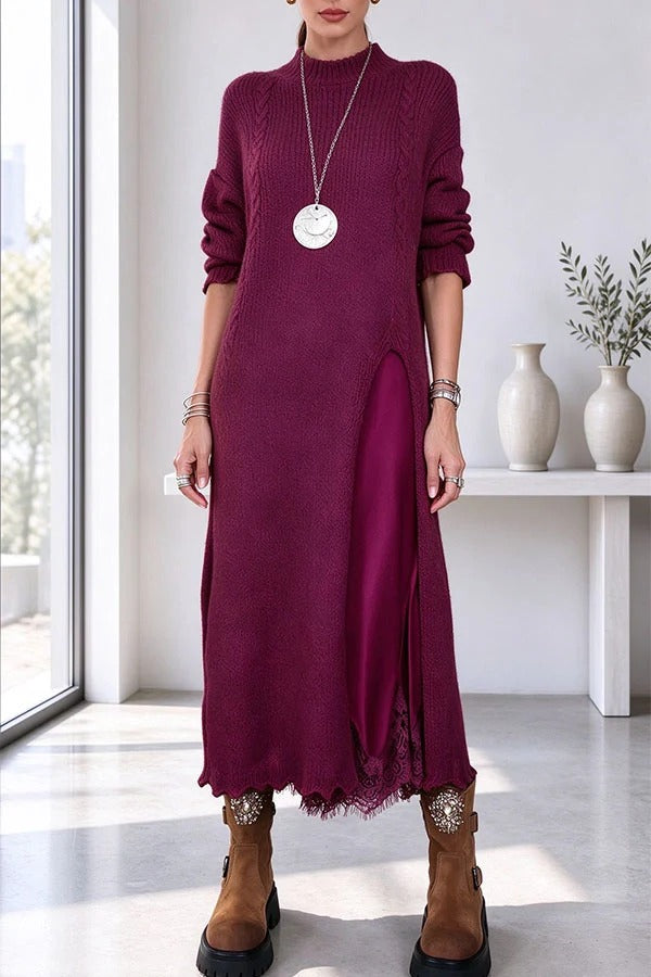 Clara Split-Hem Knit & Lace Set