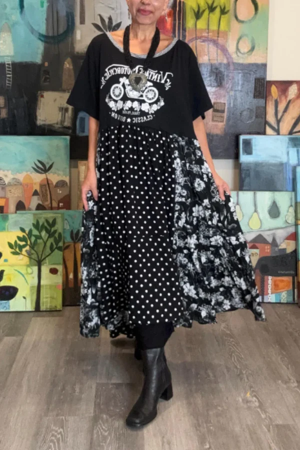 black and white recycled upcycled t shirt dress