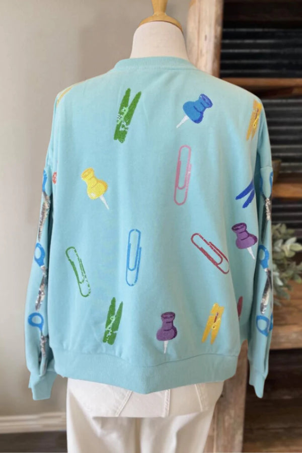 Cute School Supplies Print Sweatshirt
