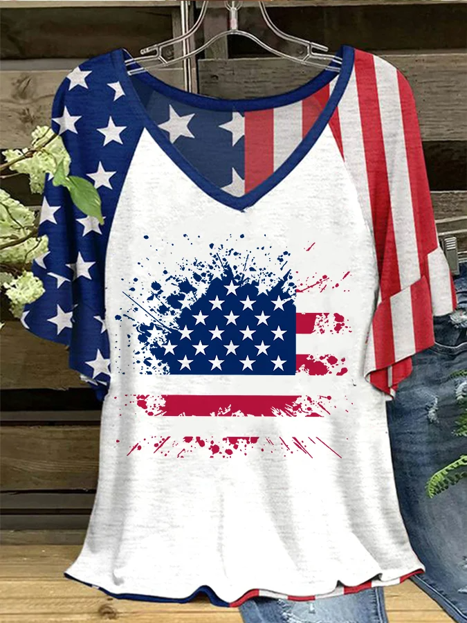 Women's Vintage Flag Print Casual T-Shirt