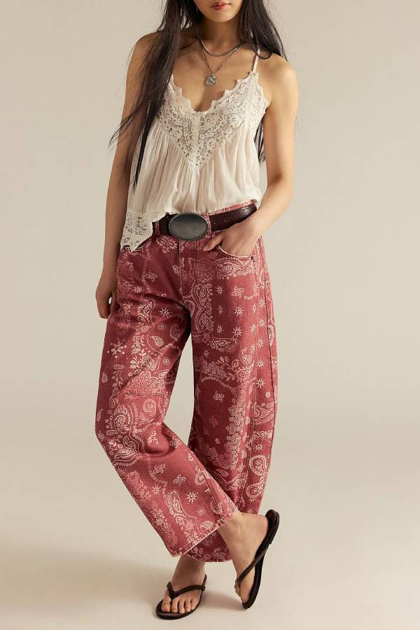 Vintage Paisley Print High Waist Straight Leg Jeans