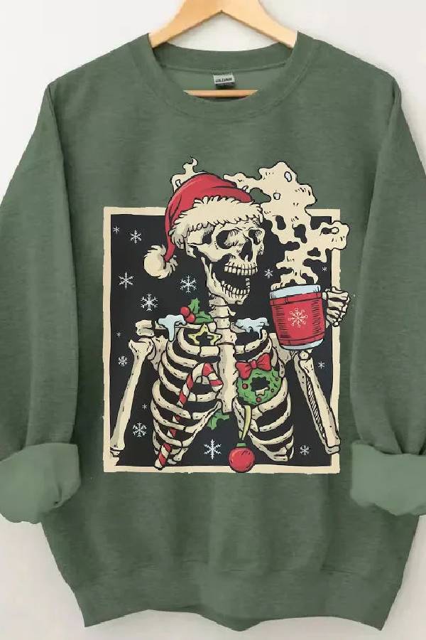 Skeleton Drinking Coffee Christmas Sweatshirt