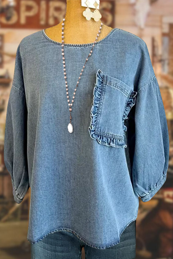 Casual Ruffled Denim Top