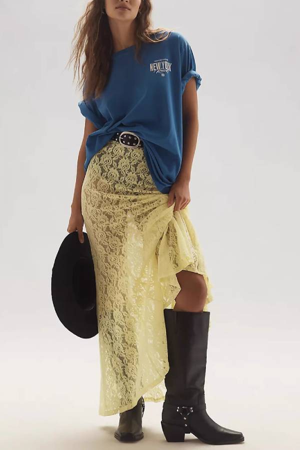 Vintage Hollow-out Lace Midi Maxi Skirt