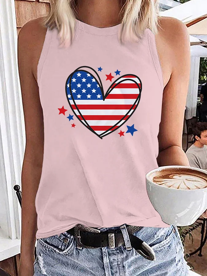 Women's Independence Day Heart Printed Vest