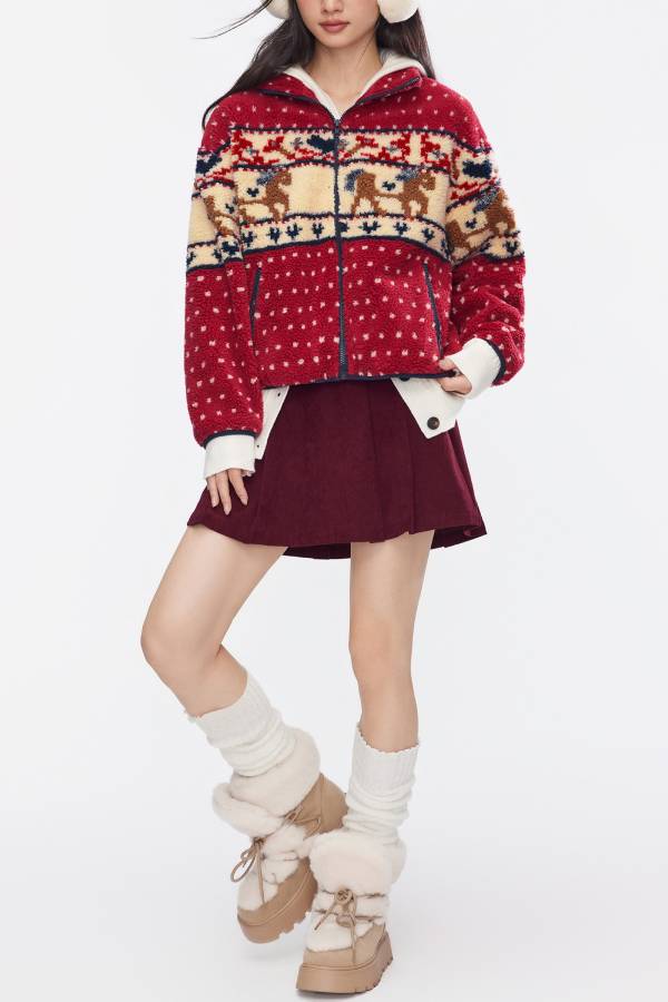 Fleece Collar Graphic Jacket
