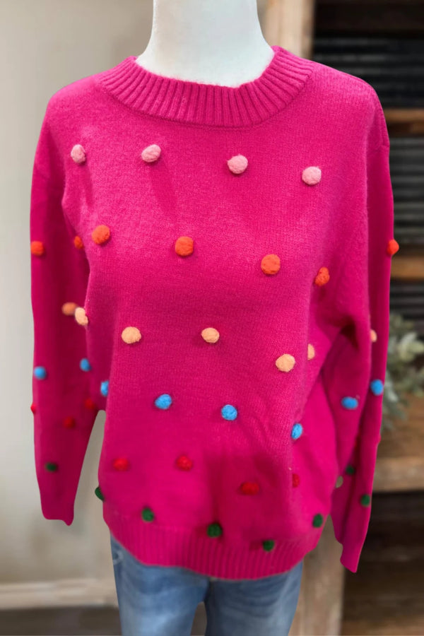 Colorful Pom Pom Sweater