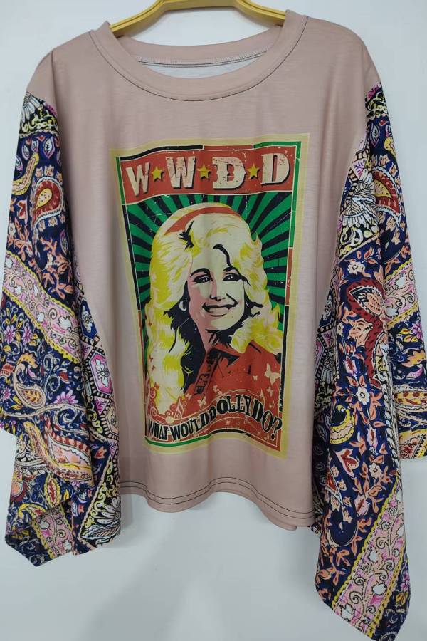 Dolly Retro Paisley Sleeve T-Shirt