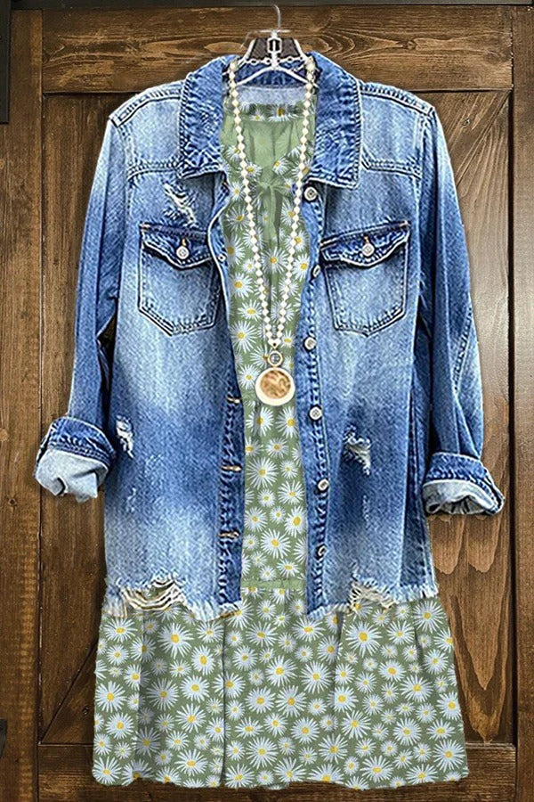 Solid Long Sleeve Cut Out Frayed Hem Denim Jacket