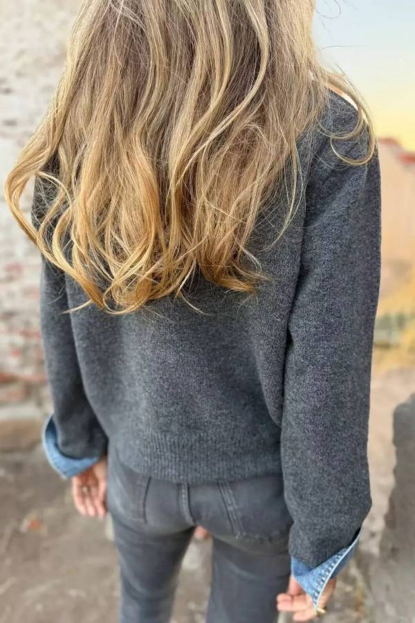 Contrast Denim Trimmed Sweater Cardigan