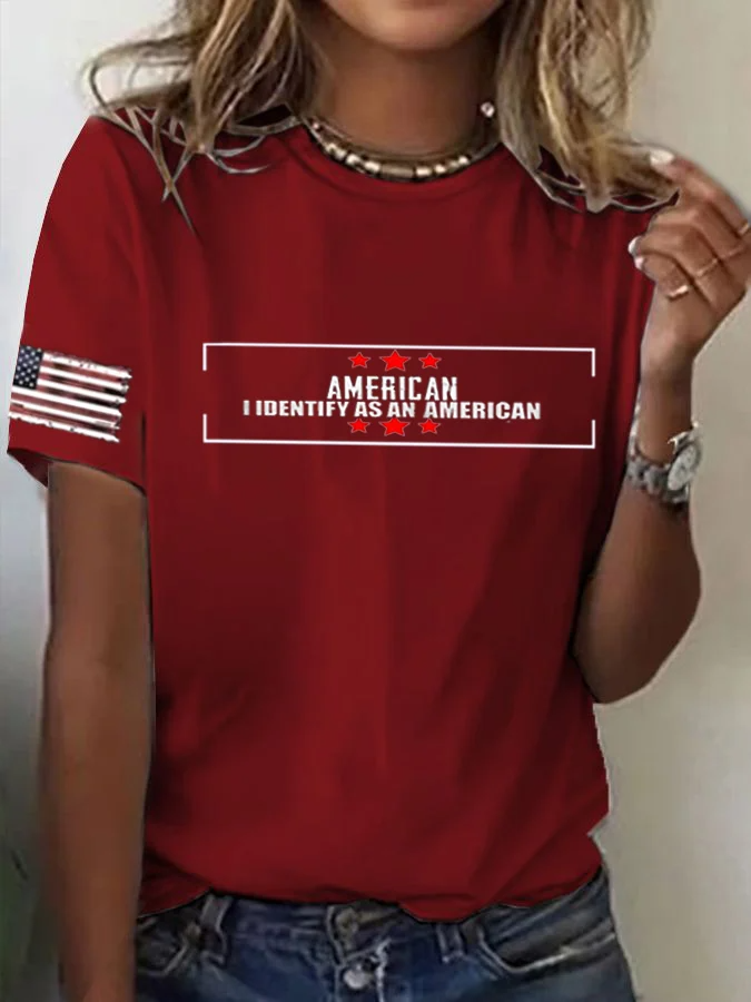 Women's I Identify As An American Print Casual T-Shirt