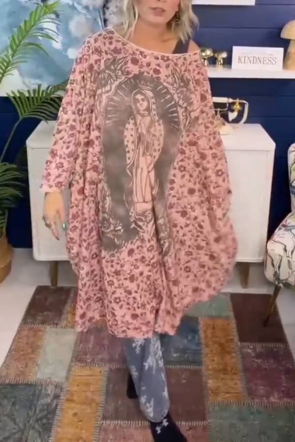 Printed loose-fitting long cover-up