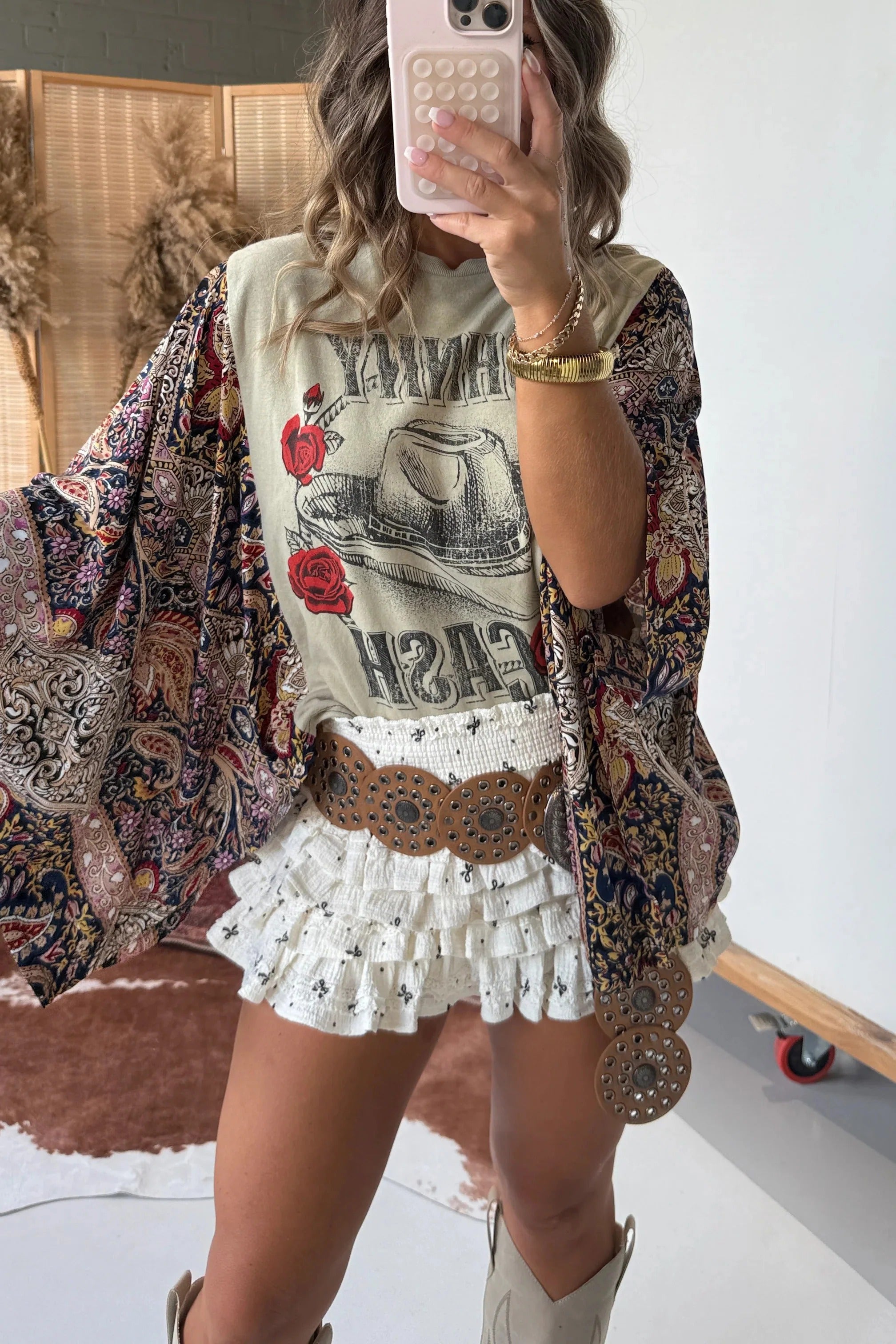Johnny Cash Mix & Match Tee Taupe Floral