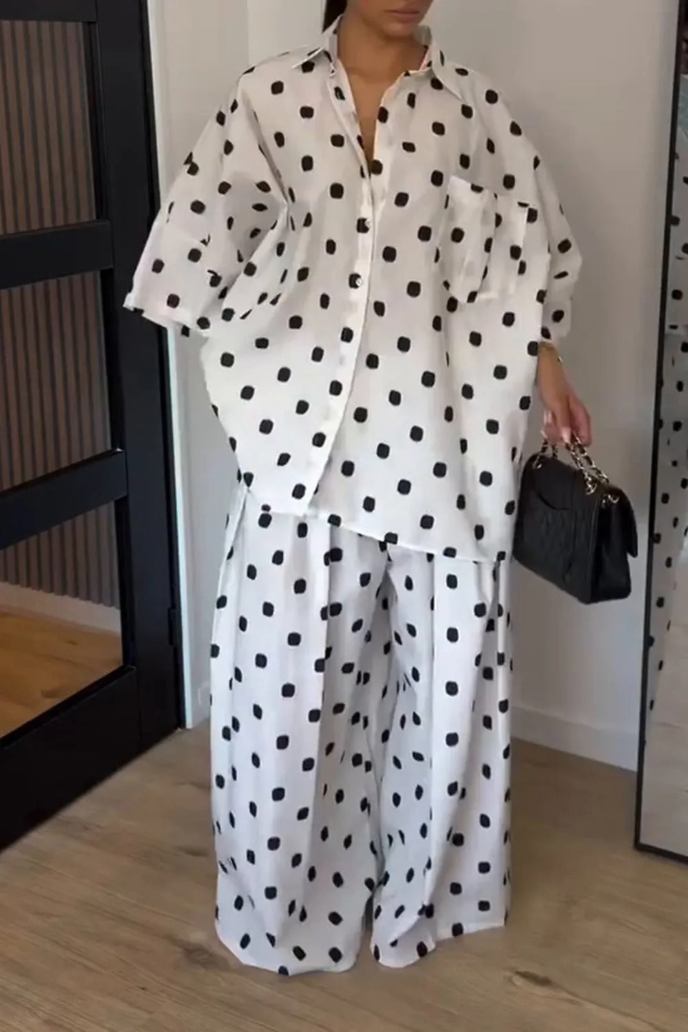 Polka Dot Loose Shirt Wide-leg Pants Two-piece Set