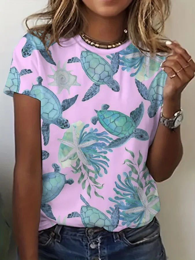 Women's Hawaiian Turtle Print Casual T-Shirt