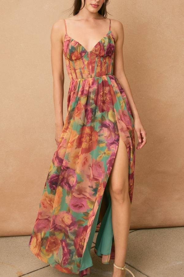 Flower Garden Corset Maxi Dress