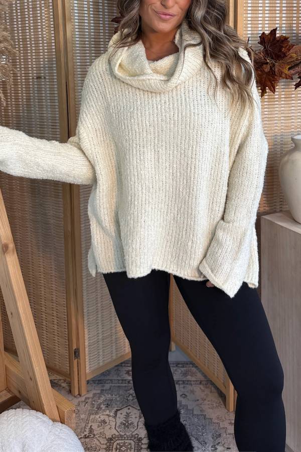 On the Go Cowl Neck Sweater Vanilla