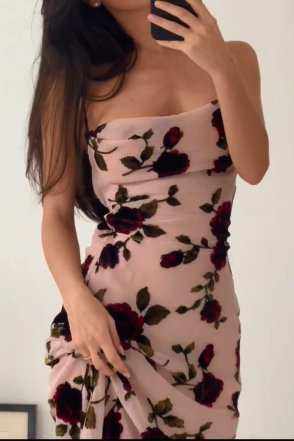 Rosa Rugosa Printing Slip Backless Dress