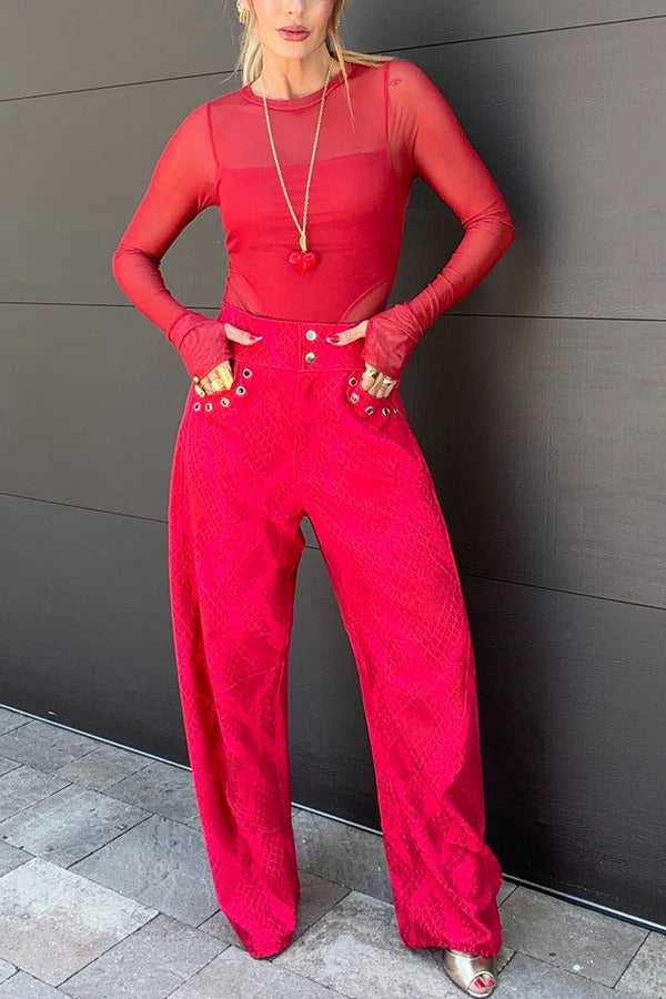 Free Moment Mesh Crew Neck Long Sleeve Stretch Bodysuit