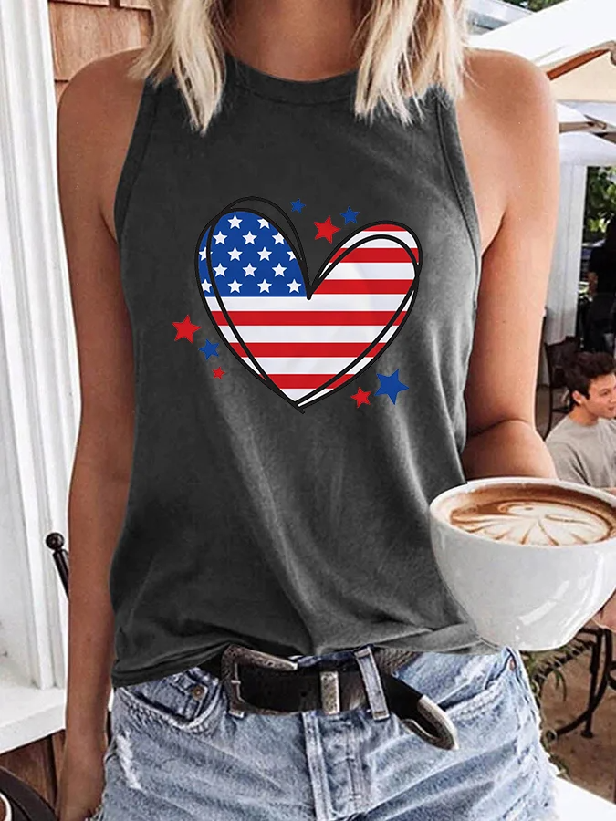 Women's Independence Day Heart Printed Vest