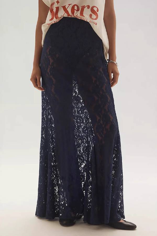 Vintage Hollow-out Lace Midi Maxi Skirt