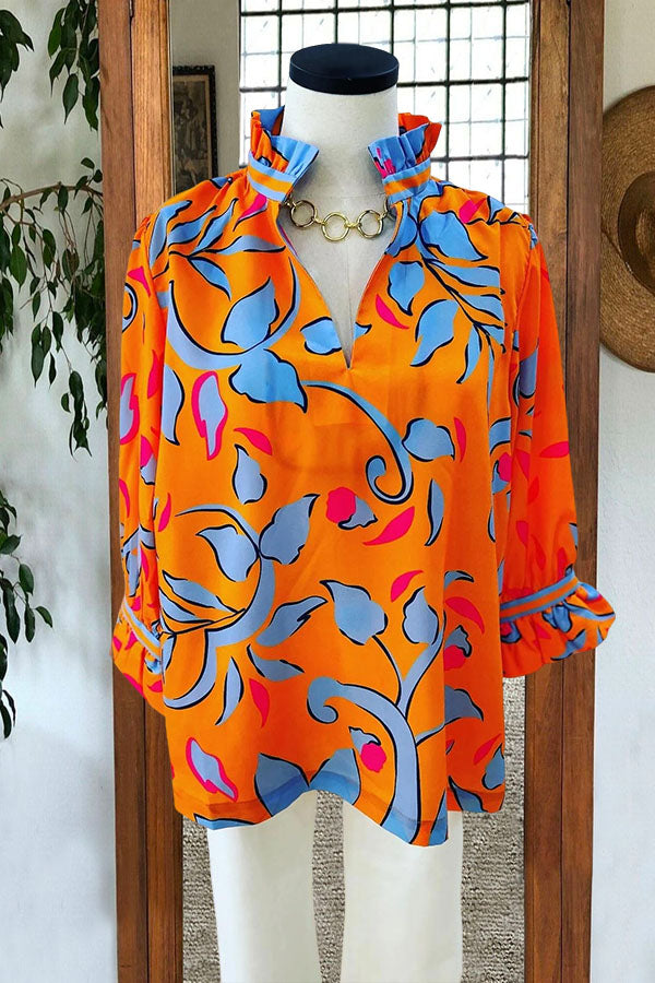 Bright Printed V-neck Blouse