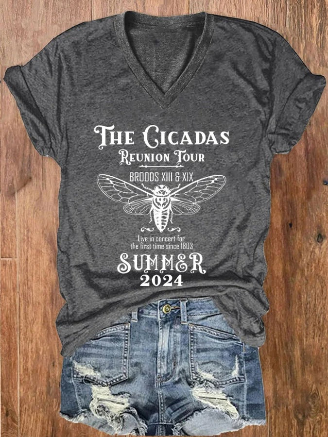 Women's The Cicadas Reunion Tour Print V-Neck T-Shirt