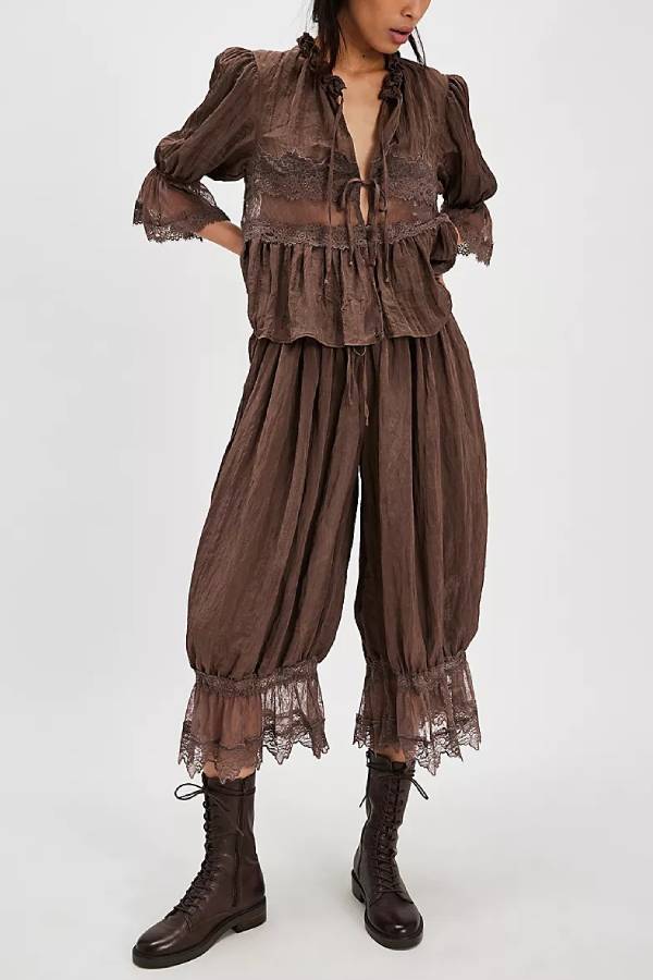 Boho Lace Trim Cropped Balloon Pants