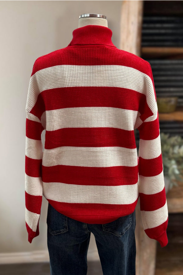 Stripe Turtleneck Sweater with Sequins Lettering