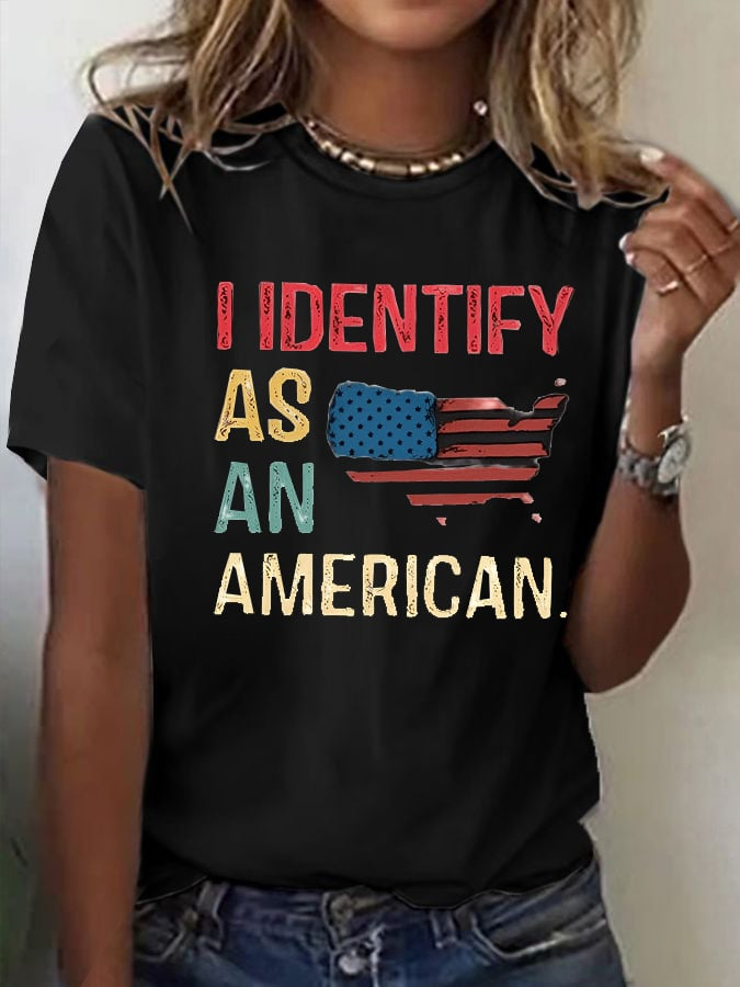 Women's I Identify As An American Print Casual T-Shirt