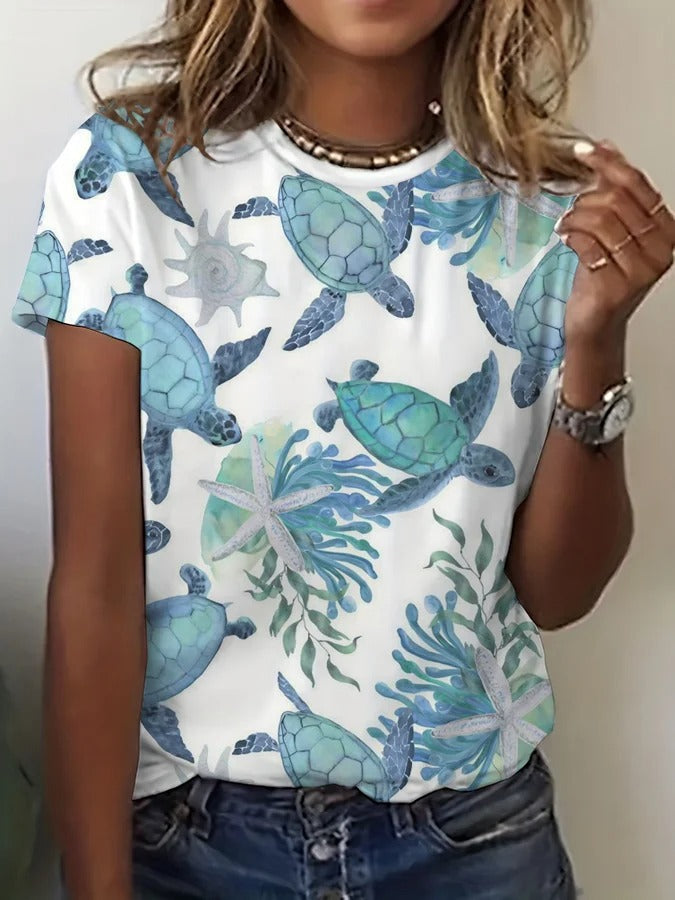 Women's Hawaiian Turtle Print Casual T-Shirt