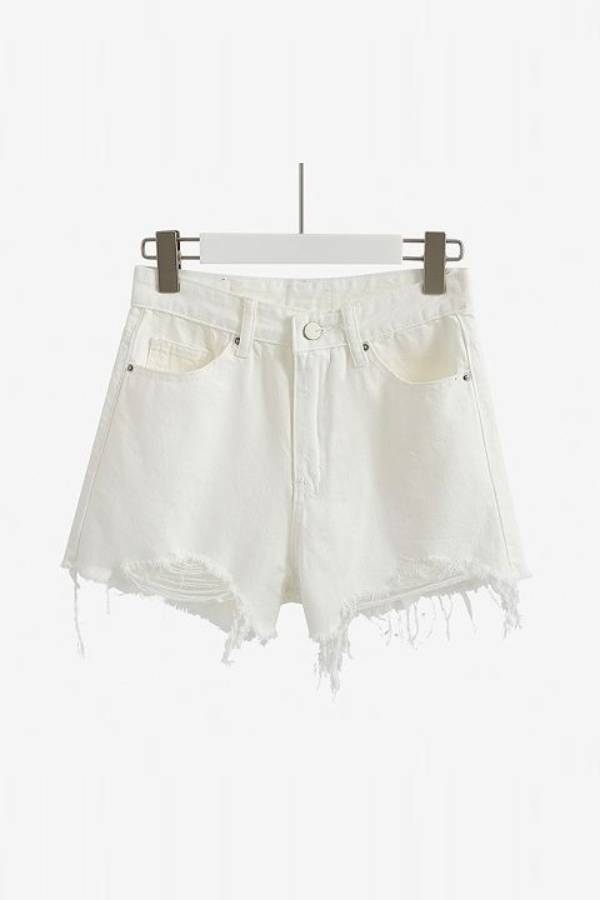 High Waist Large Ripped Frayed Hem Denim Shorts
