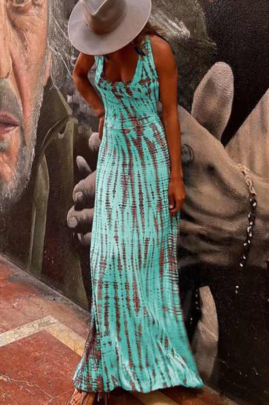 Robe longue extensible à lacets et imprimé tie-dye moderne 