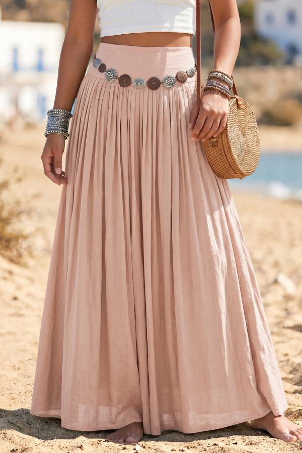 Bohemian Pleated Flowy Maxi Skirt