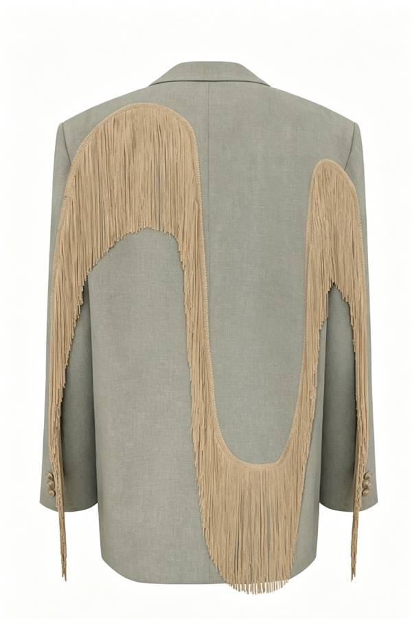 Dynamic and Stylish Heart-shaped Tassel Pattern Trim Long Sleeve Lapel Oversized Blazer Coat