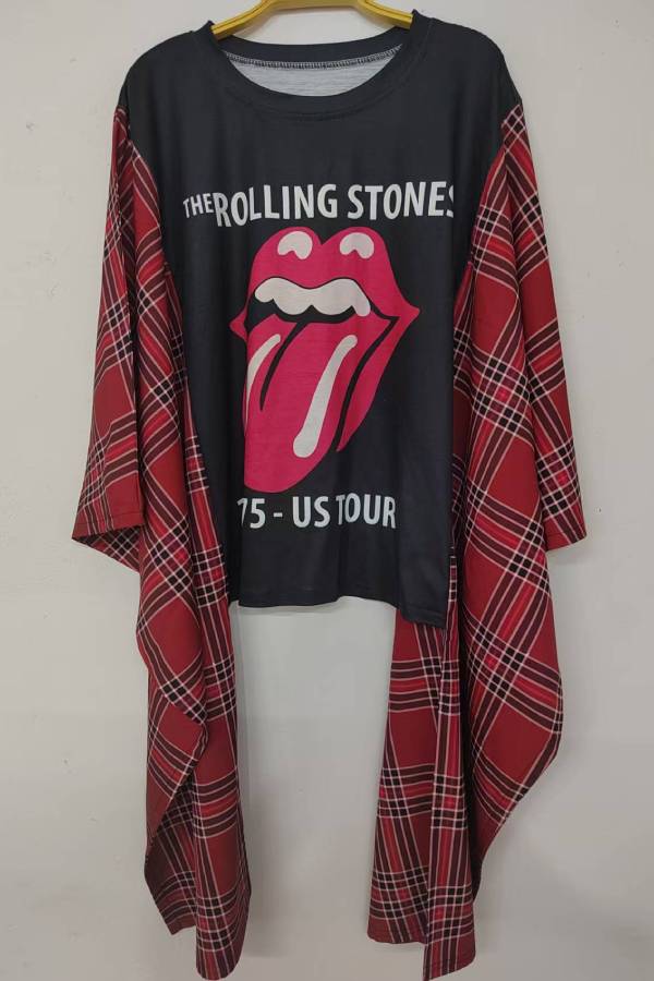 Stones Plaid Sleeve Tee