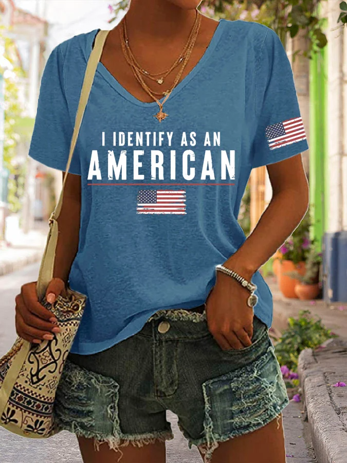 Women's I Identify As An American Print Casual T-Shirt