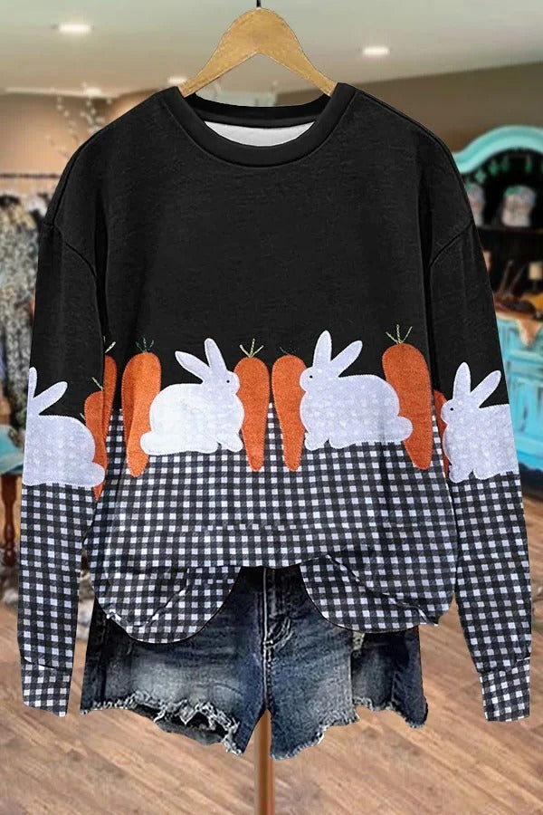 Checkered Easter Bunny Print Sweatshirt