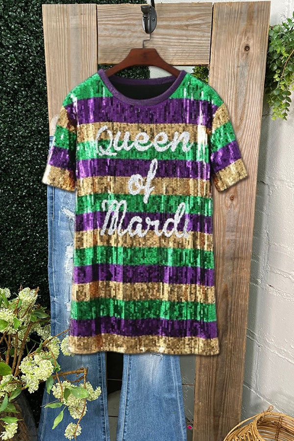 Mardi Gras Letters Sequin T-shirt