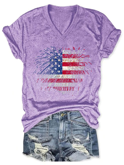 Women's Independence Day Fireworks Flag Print T-Shirt