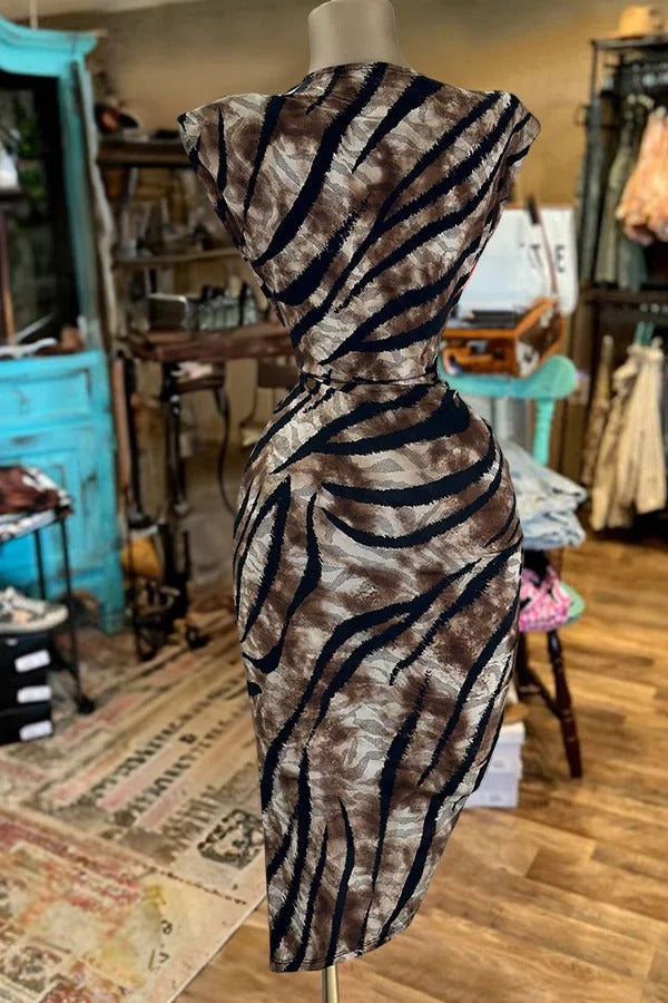 Animal Print V-Neck Slit Dress