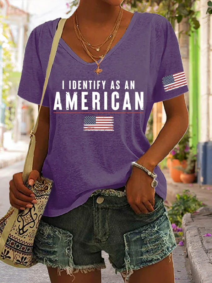 Women's I Identify As An American Print Casual T-Shirt