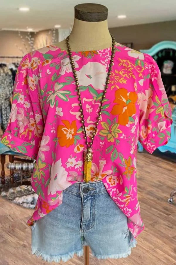 Floral Print Bubble Sleeve Top