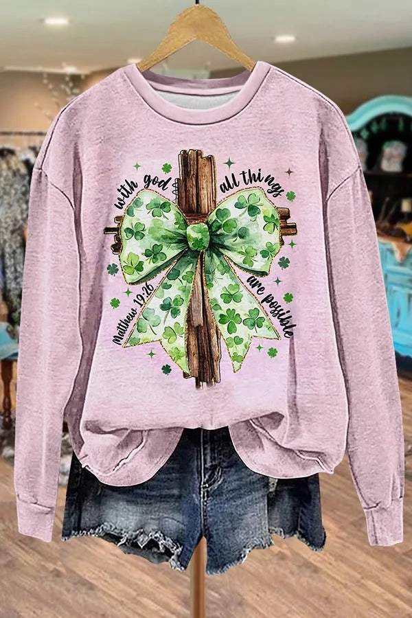 Shamrock Corss Print Long Sleeve Sweatshirt