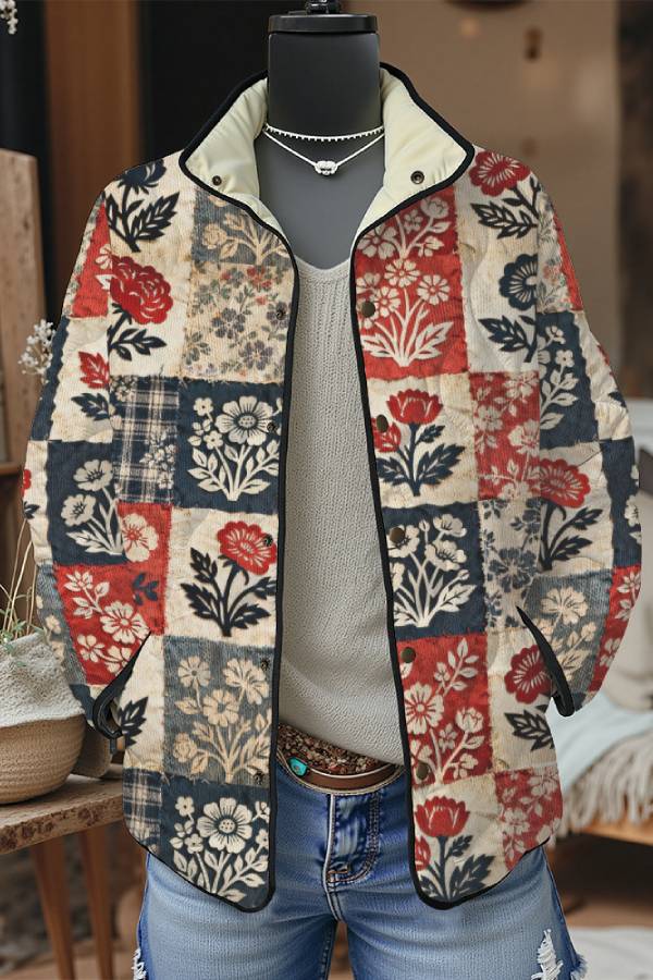 Retro patchwork printed cotton coat