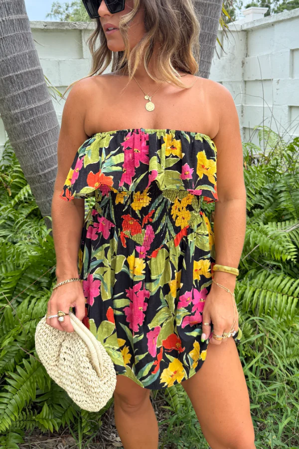 Rio Floral Romper Dress Black Multi