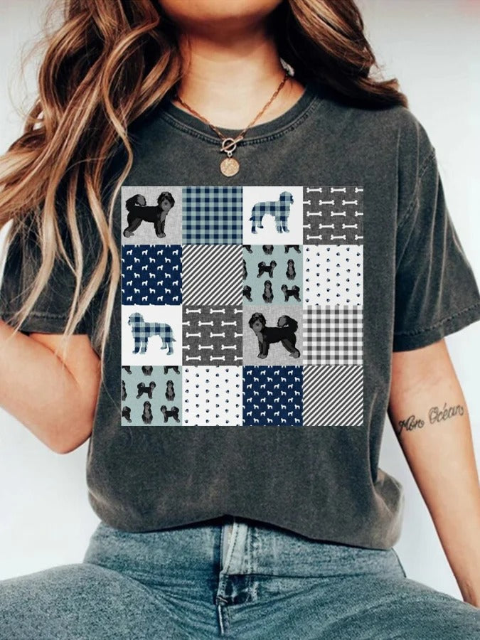 Women's Cute Puppy Animal Print Crew Neck Short Sleeve T-Shirt